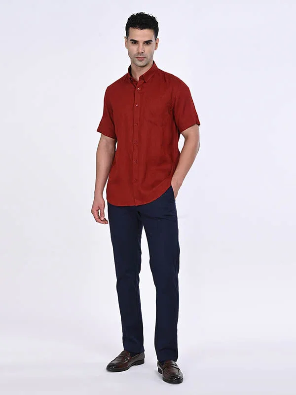 Men's Solid Half Sleeves Linen Shirt - Image 19