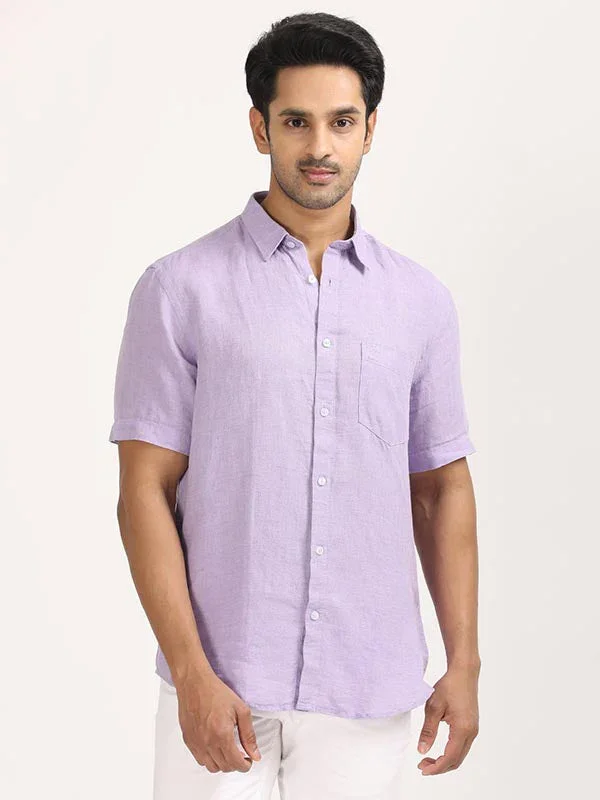 Men's Solid Half Sleeves Linen Shirt - Image 14