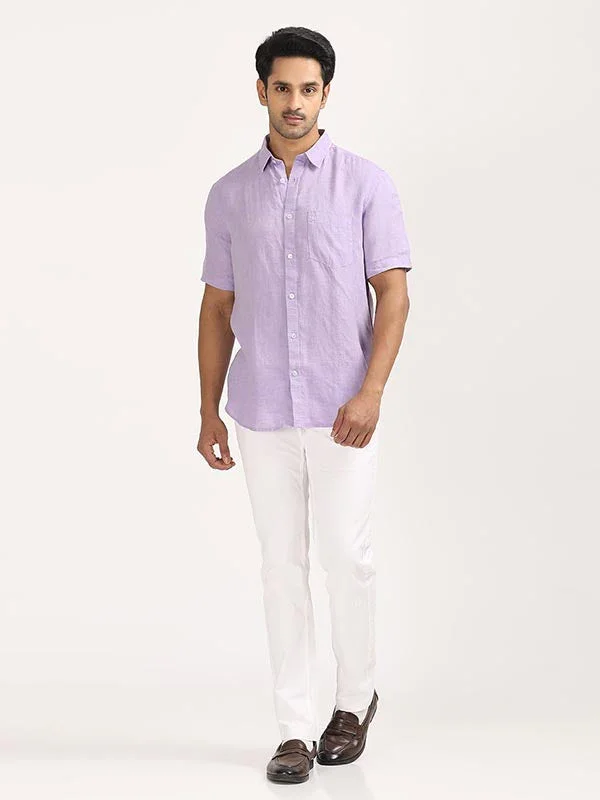 Men's Solid Half Sleeves Linen Shirt - Image 17