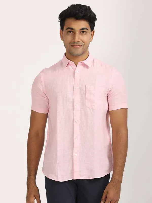 Men's Solid Half Sleeves Linen Shirt - Image 19