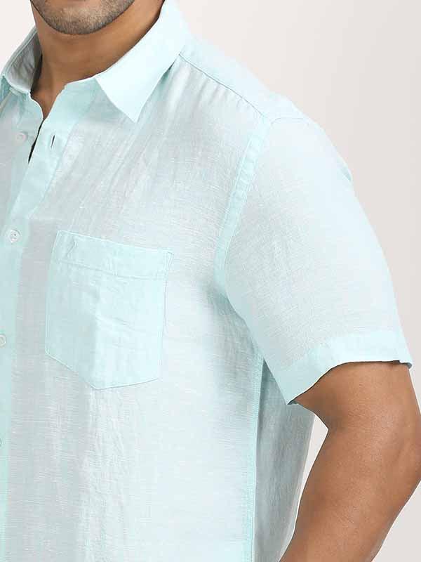 Men's Solid Half Sleeves Linen Shirt - Image 2