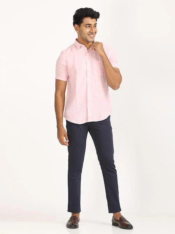 Men's Solid Half Sleeves Linen Shirt - Image 22