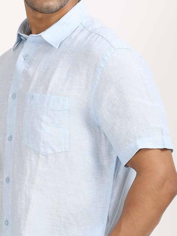 Men's Solid Half Sleeves Linen Shirt - Image 25