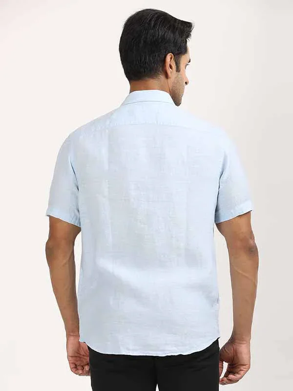 Men's Solid Half Sleeves Linen Shirt - Image 27