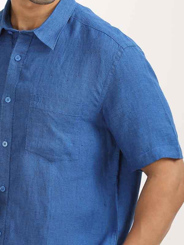 Men's Solid Half Sleeves Linen Shirt - Image 29