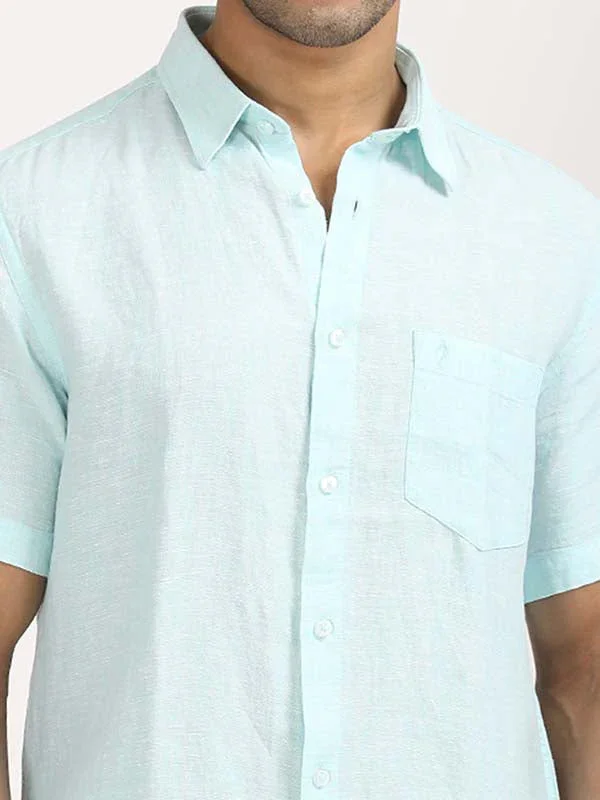 Men's Solid Half Sleeves Linen Shirt - Image 3