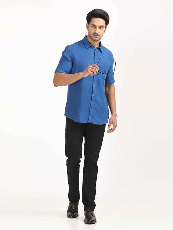 Men's Solid Half Sleeves Linen Shirt - Image 30