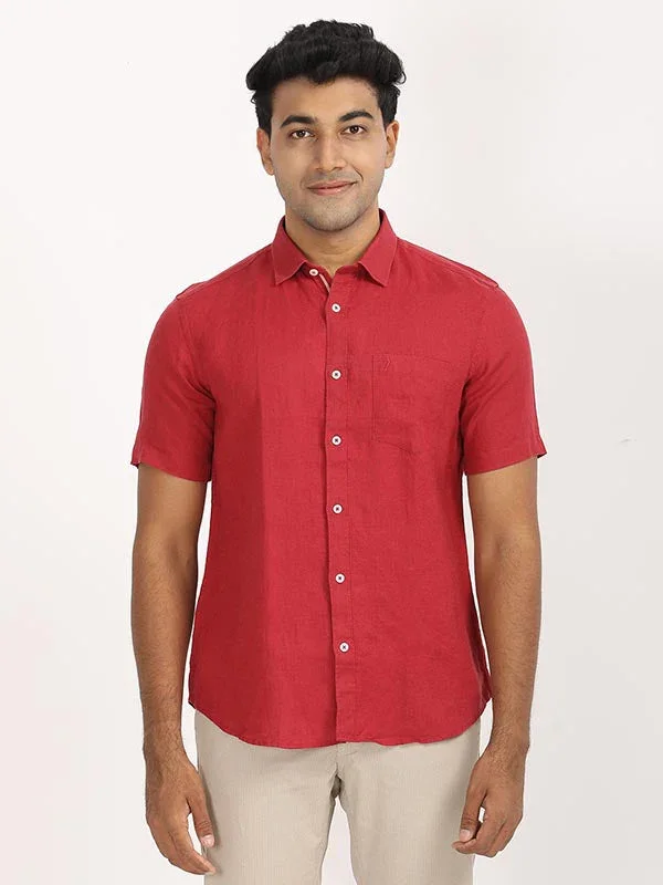 Men's Solid Half Sleeves Linen Shirt - Image 32
