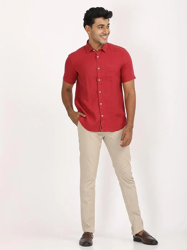 Men's Solid Half Sleeves Linen Shirt - Image 34