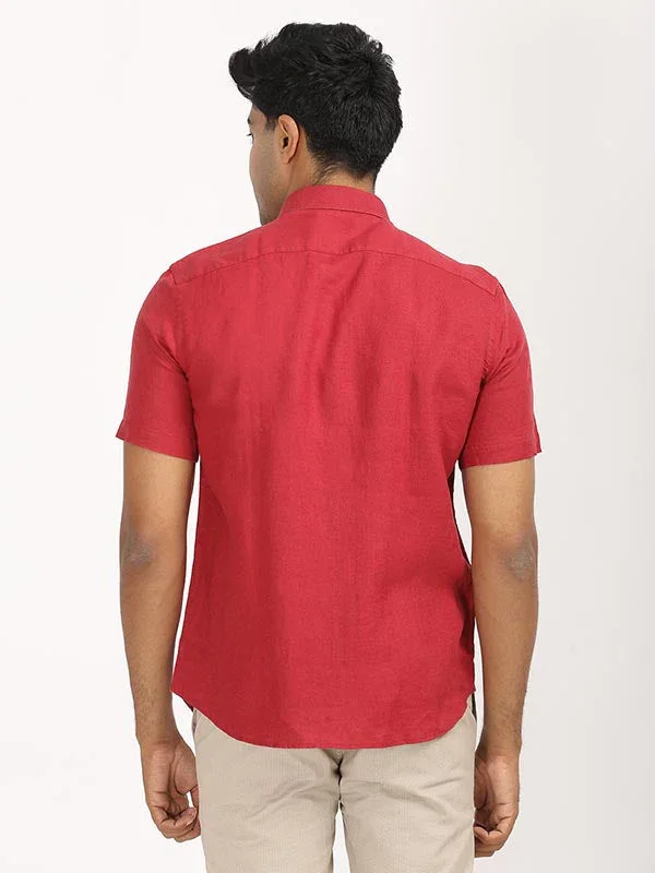 Men's Solid Half Sleeves Linen Shirt - Image 35