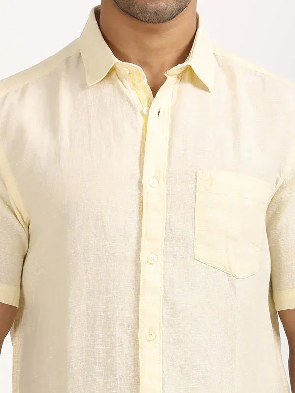 Men's Solid Half Sleeves Linen Shirt - Image 37