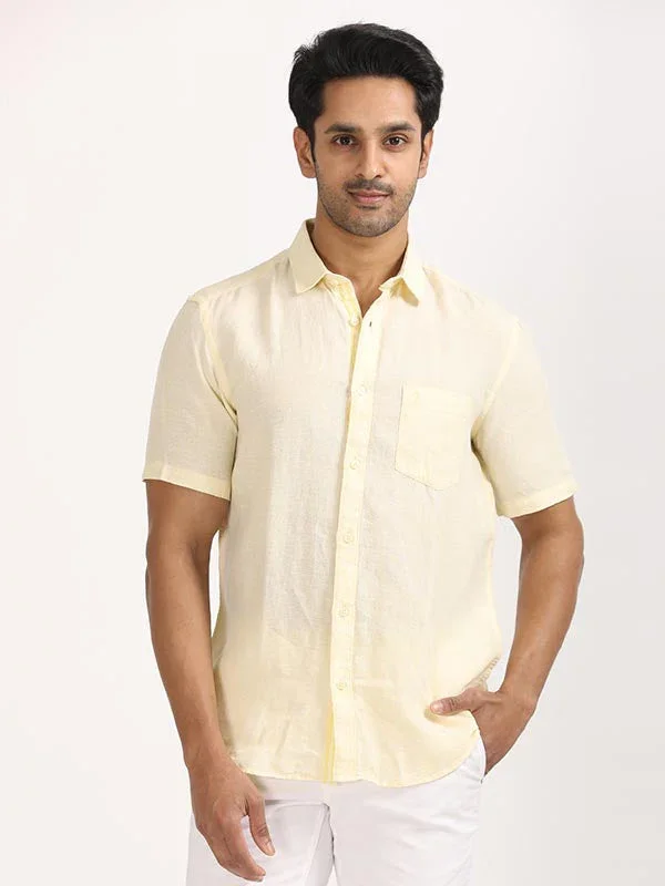 Men's Solid Half Sleeves Linen Shirt - Image 38