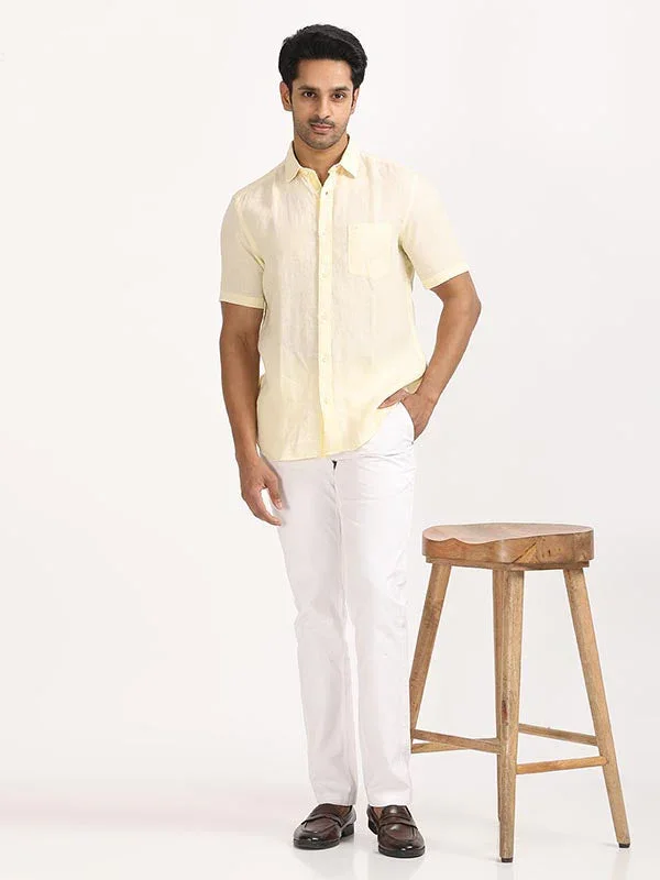 Men's Solid Half Sleeves Linen Shirt - Image 39