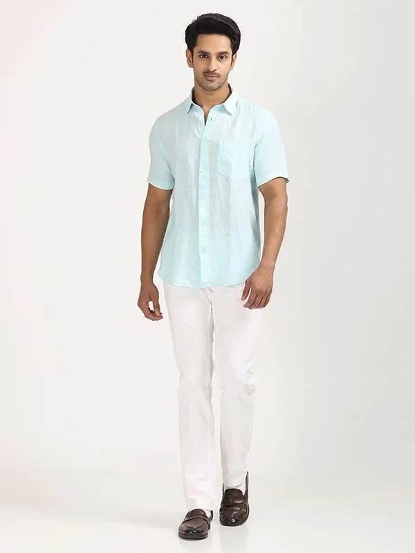Men's Solid Half Sleeves Linen Shirt - Image 4