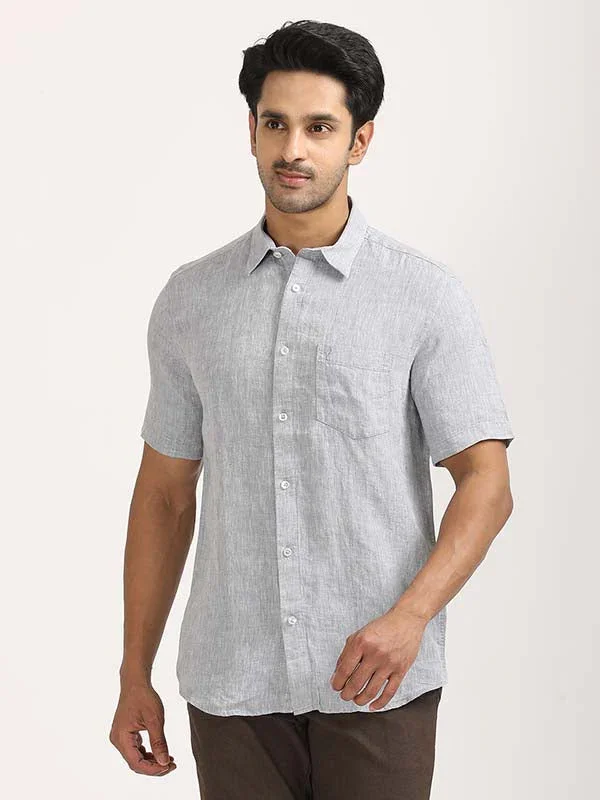 Men's Solid Half Sleeves Linen Shirt - Image 41