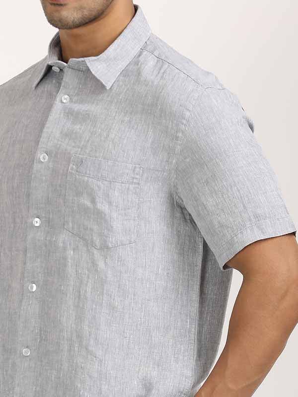 Men's Solid Half Sleeves Linen Shirt - Image 42