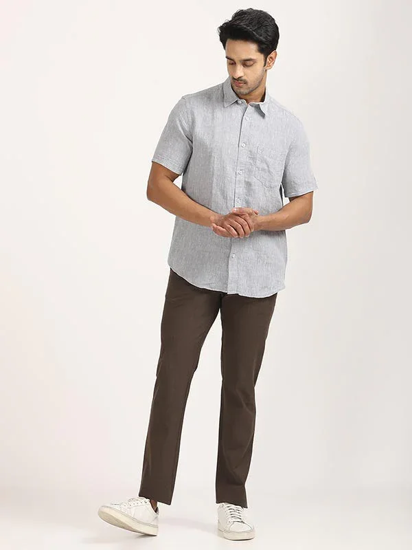 Men's Solid Half Sleeves Linen Shirt - Image 43