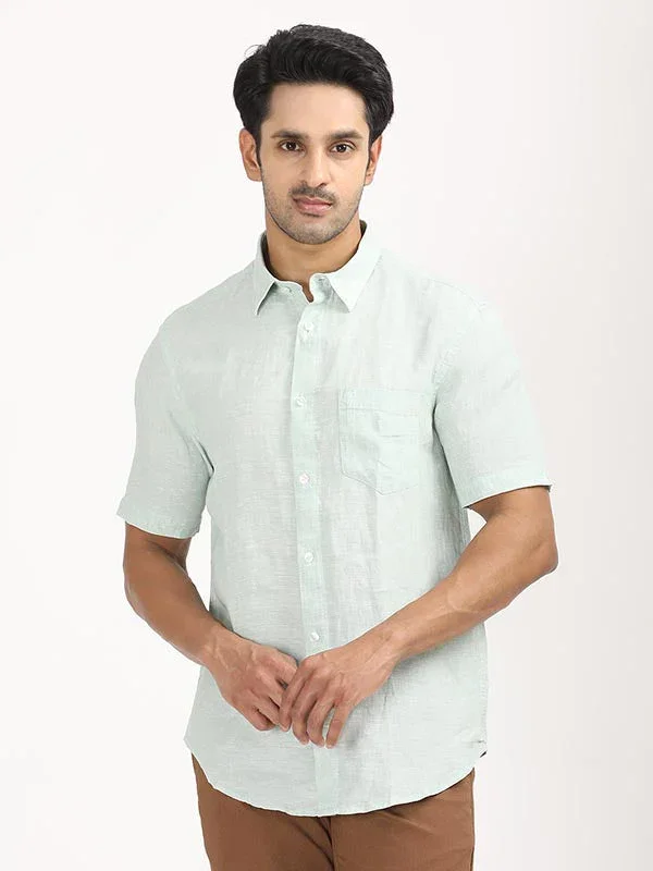 Men's Solid Half Sleeves Linen Shirt - Image 45