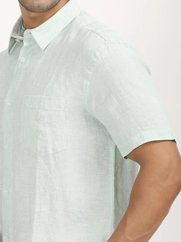 Men's Solid Half Sleeves Linen Shirt - Image 46