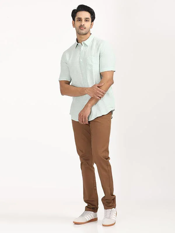 Men's Solid Half Sleeves Linen Shirt - Image 47