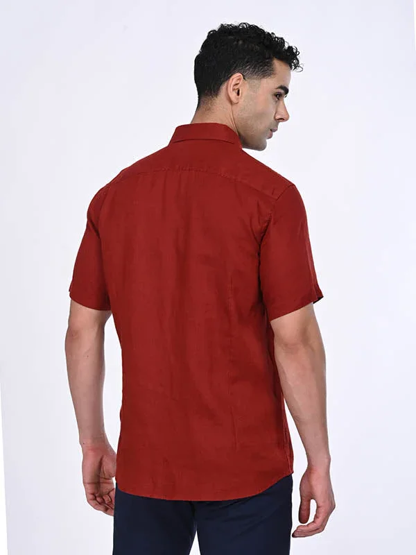 Men's Solid Half Sleeves Linen Shirt - Image 20