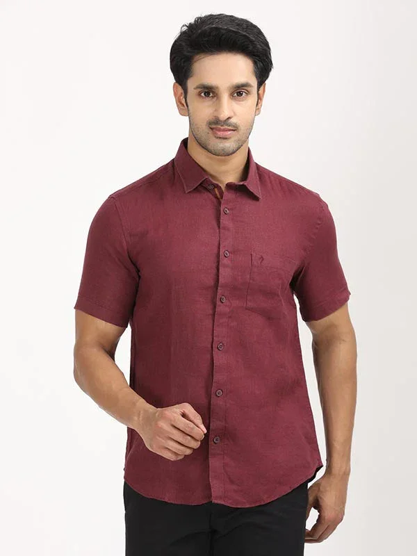 Men's Solid Half Sleeves Linen Shirt - Image 21
