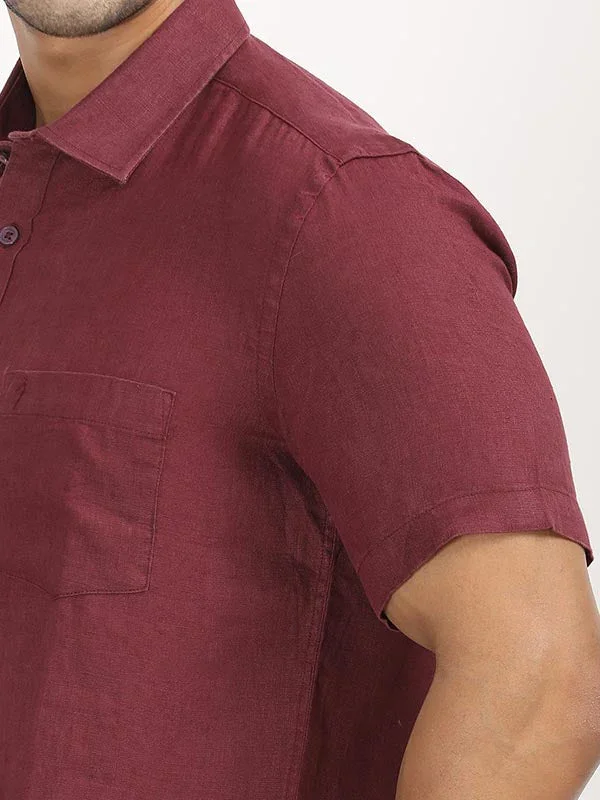 Men's Solid Half Sleeves Linen Shirt - Image 22