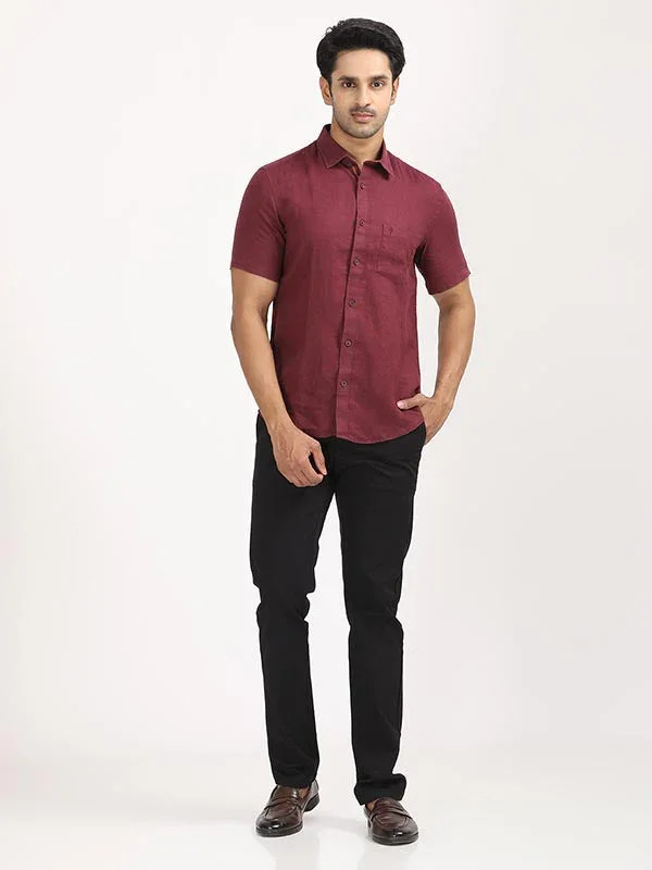 Men's Solid Half Sleeves Linen Shirt - Image 23