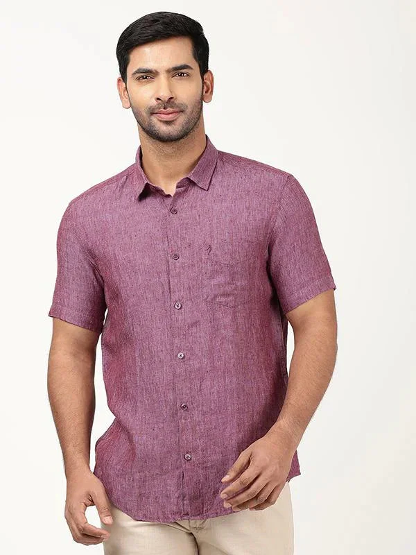 Men's Solid Half Sleeves Linen Shirt - Image 26