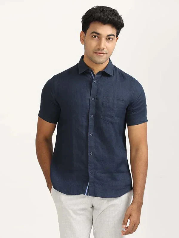Men's Solid Half Sleeves Linen Shirt - Image 28