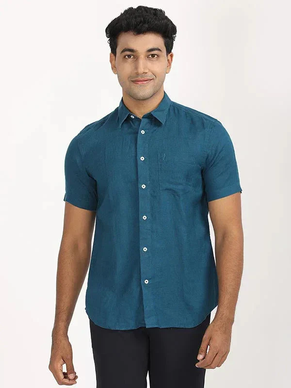 Men's Solid Half Sleeves Linen Shirt - Image 30