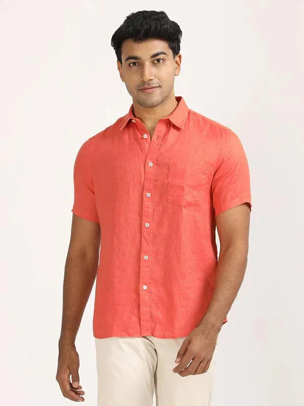 Men's Solid Half Sleeves Linen Shirt - Image 31