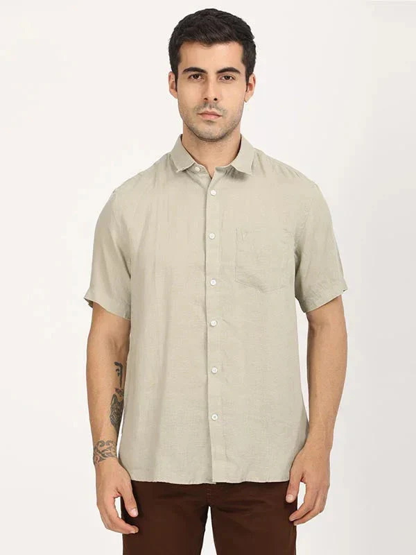 Men's Solid Half Sleeves Linen Shirt - Image 34