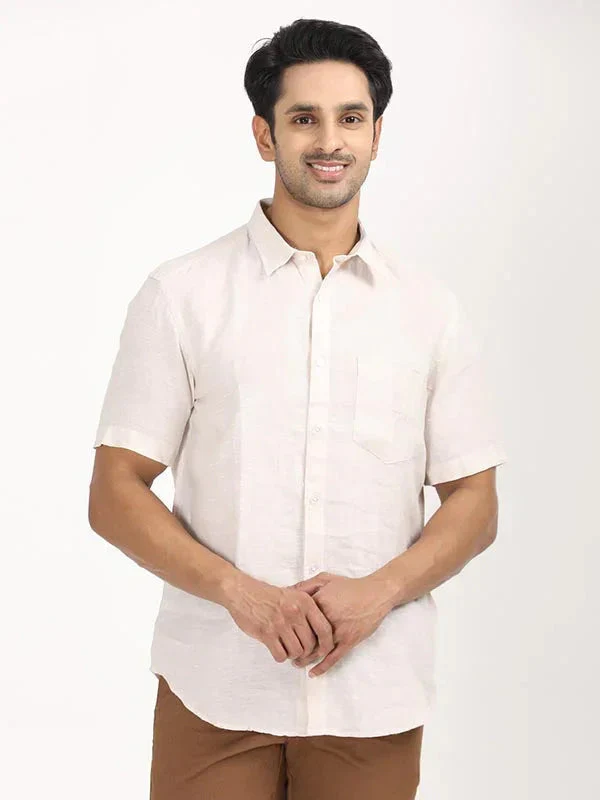 Men's Solid Half Sleeves Linen Shirt - Image 36