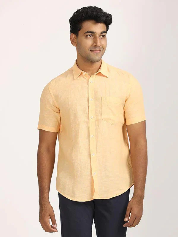 Men's Solid Half Sleeves Linen Shirt - Image 37