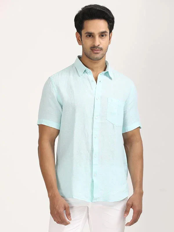 Men's Solid Half Sleeves Linen Shirt - Image 38