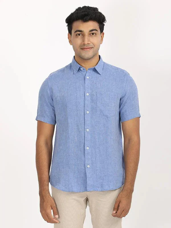 Men's Solid Half Sleeves Linen Shirt - Image 39