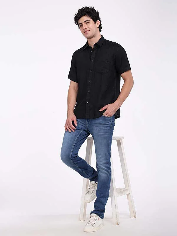 Men's Solid Half Sleeves Linen Shirt - Image 4