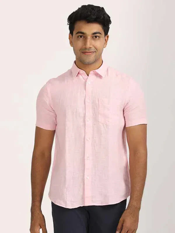 Men's Solid Half Sleeves Linen Shirt - Image 42