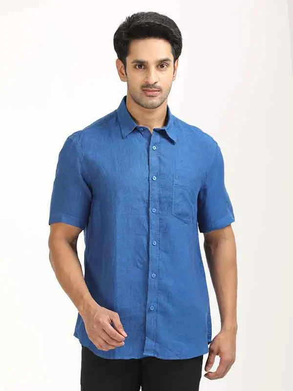 Men's Solid Half Sleeves Linen Shirt - Image 44