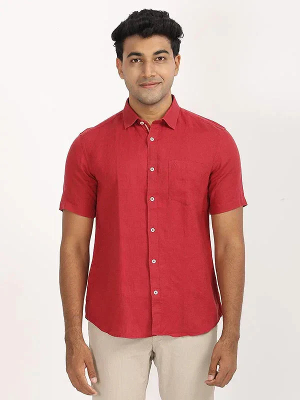 Men's Solid Half Sleeves Linen Shirt - Image 45