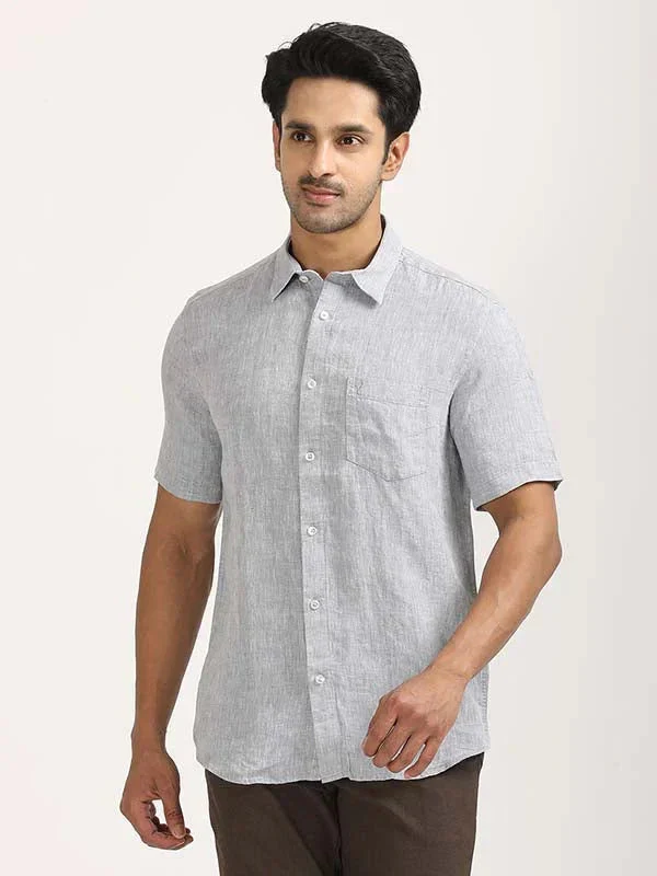 Men's Solid Half Sleeves Linen Shirt - Image 47