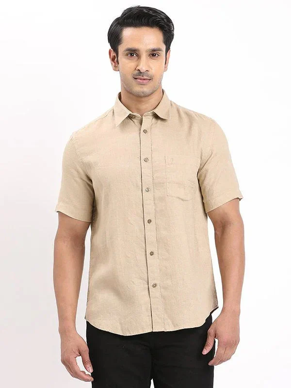 Men's Solid Half Sleeves Linen Shirt - Image 49