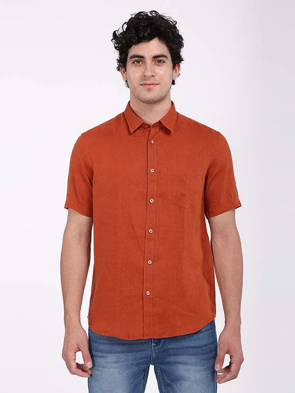 Men's Solid Half Sleeves Linen Shirt - Image 5