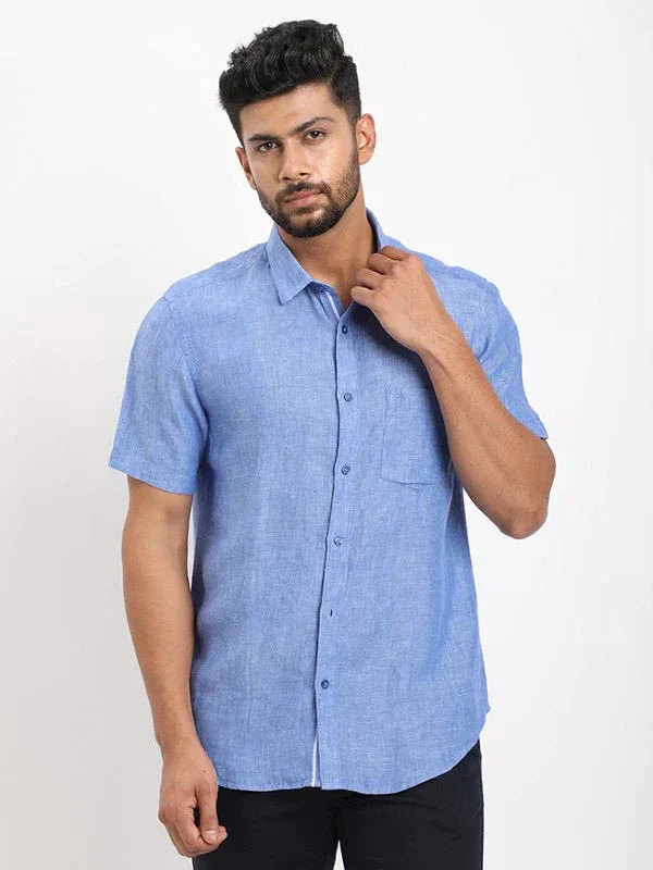 Men's Solid Half Sleeves Linen Shirt - Image 50