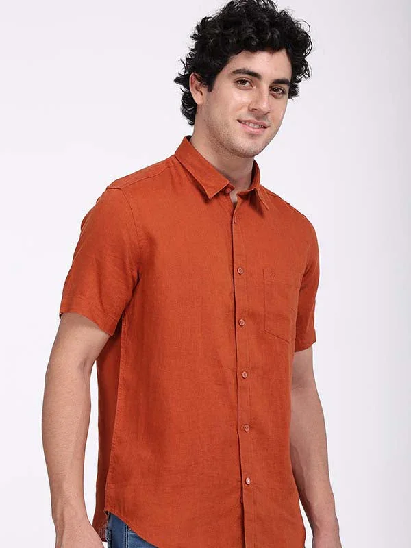 Men's Solid Half Sleeves Linen Shirt - Image 6