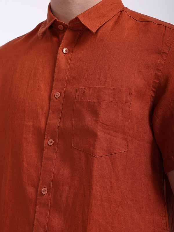 Men's Solid Half Sleeves Linen Shirt - Image 7