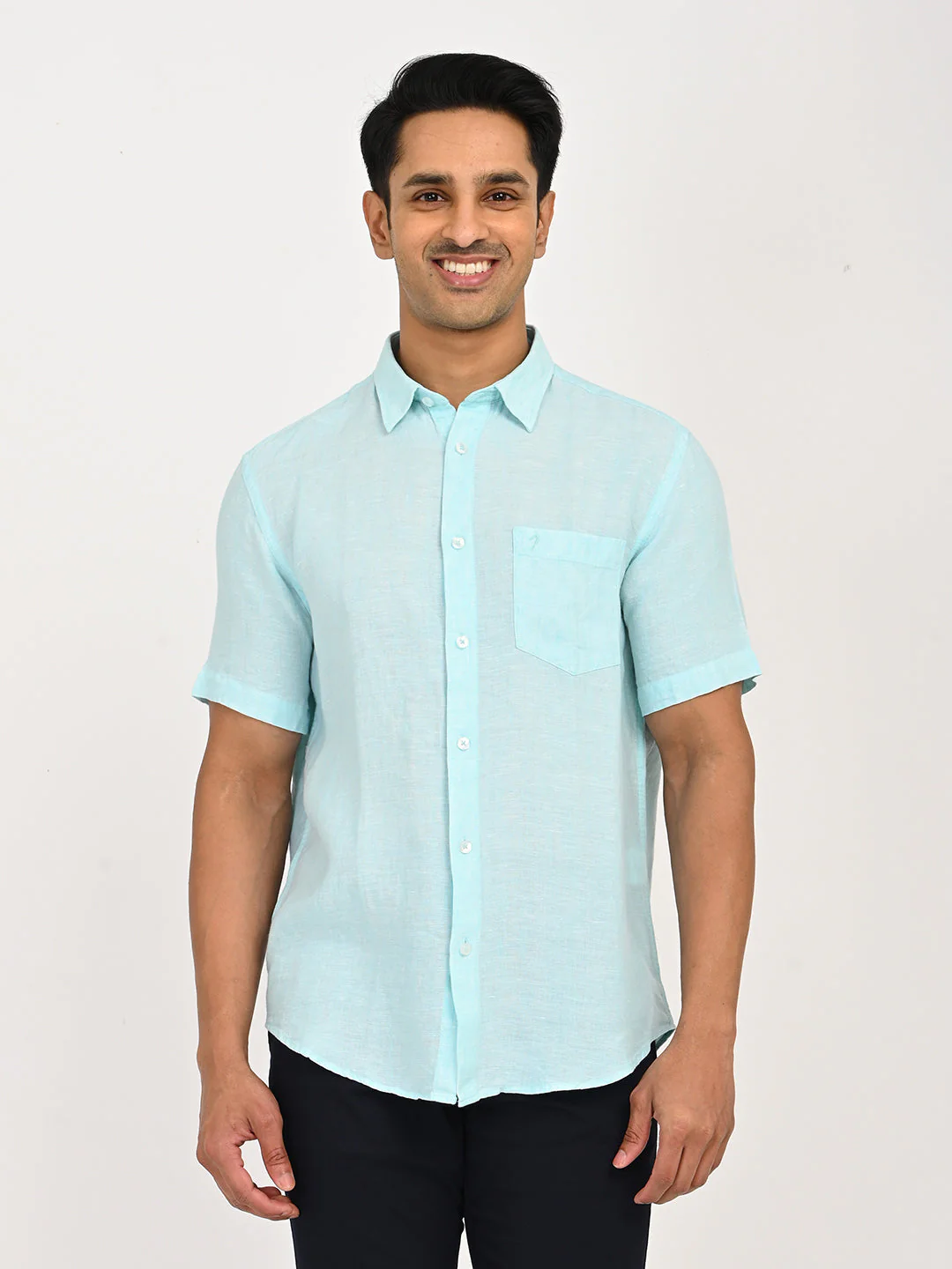 Men's Solid Half Sleeves Linen Shirt