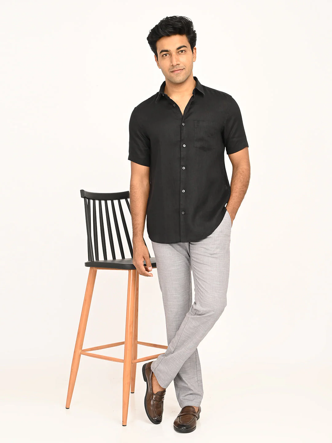 Men's Solid Half Sleeves Linen Shirt - Image 12