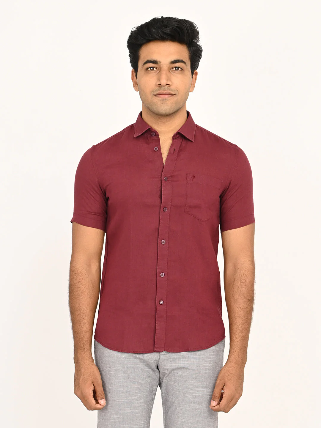 Men's Solid Half Sleeves Linen Shirt - Image 19